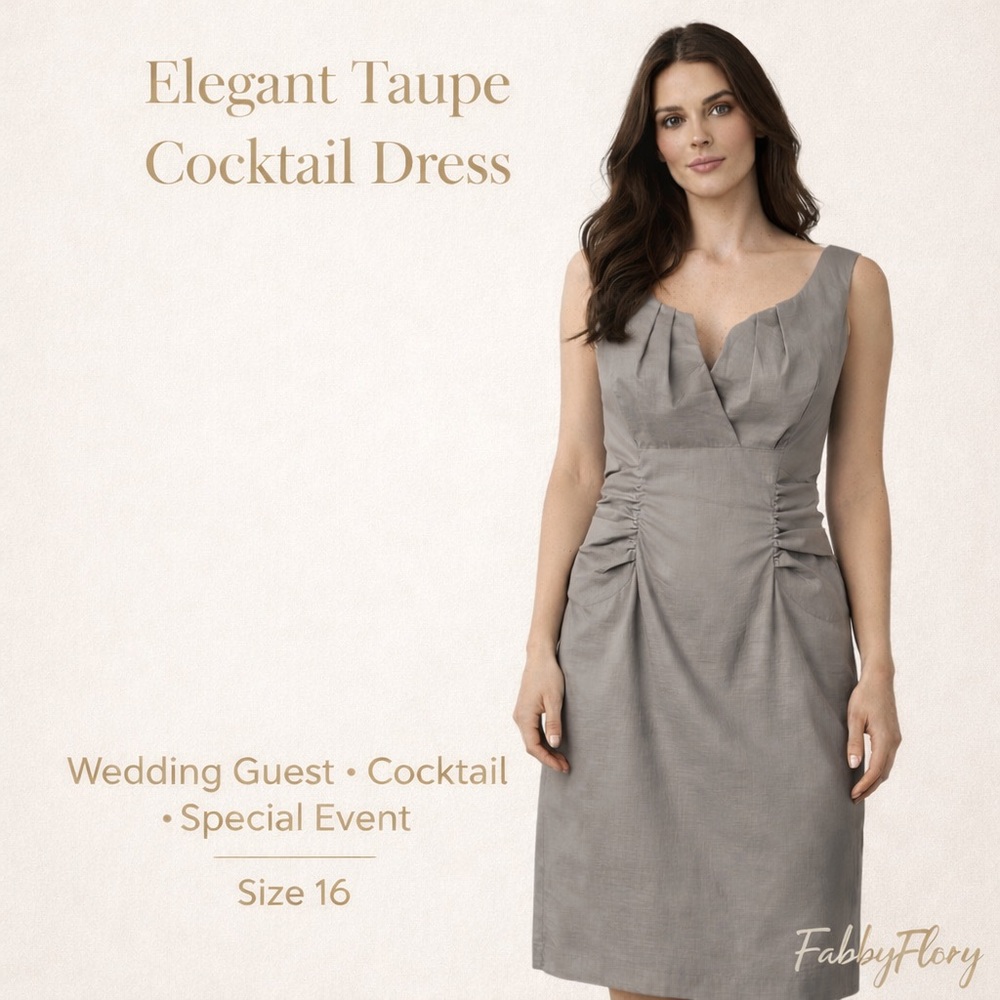 Simply Liliana Taupe Ruched V-Neck Midi Dress